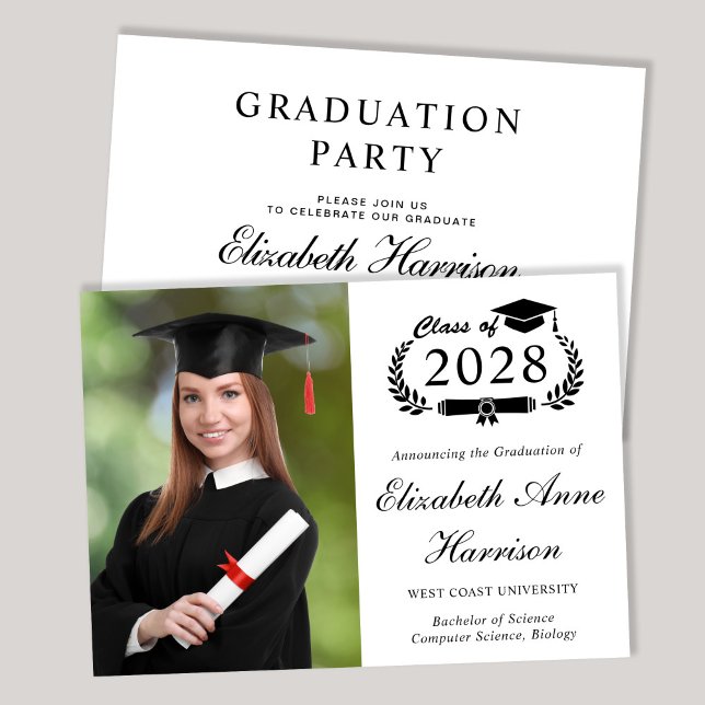 Invitación Elegante Fiesta de graduación de la Escuela de Fot (An elegant college graduation party invitation to celebrate the graduate's achievements)