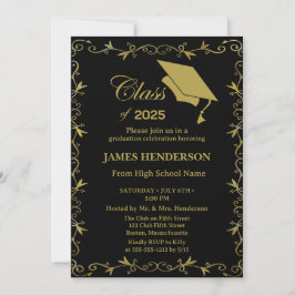 Invitación Elegante Fiesta de graduación de la Escuela de Oro