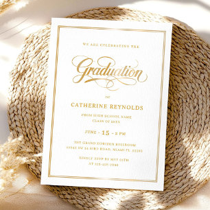 Invitación Elegante Fiesta de Graduación de la Escuela de Oro