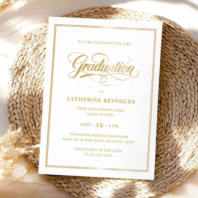 Invitación Elegante Fiesta de Graduación de la Escuela de Oro (Subido por el creador)