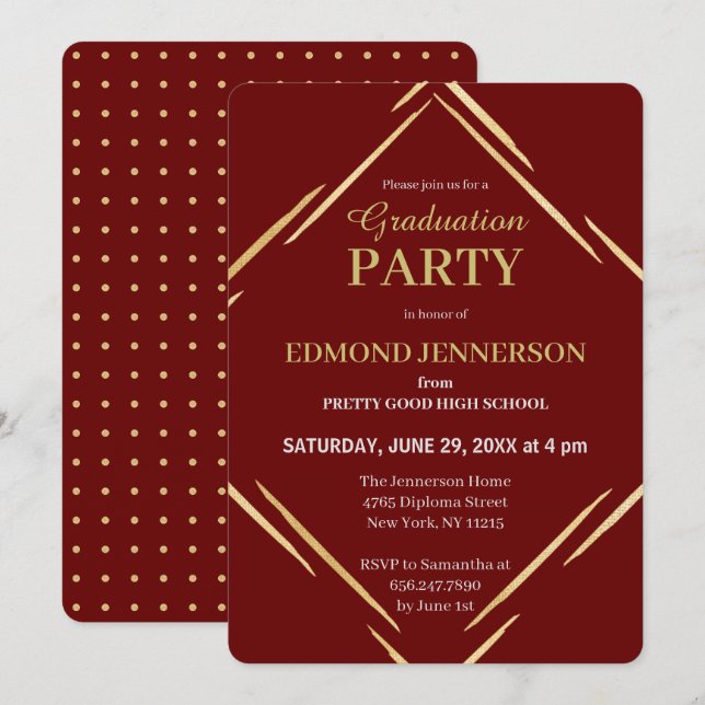 Invitación Elegante fiesta de graduación de la escuela secund (Anverso / Reverso)