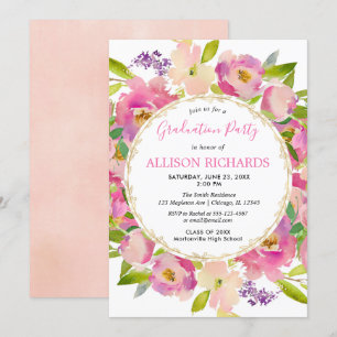 Invitación Elegante fiesta de graduación de la flora rosada e