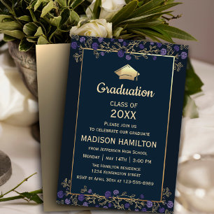 Invitación Elegante fiesta de graduación de la Marina Azul y
