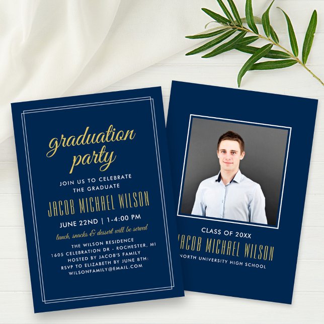 Invitación Elegante fiesta de graduación de la Marina Azul y  (Subido por el creador)