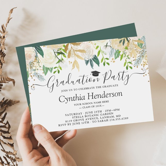 Invitación Elegante fiesta de graduación de la vegetación flo (Subido por el creador)