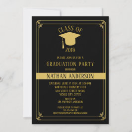 Invitación Elegante fiesta de graduación de marco negro y dor