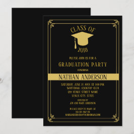 Invitación Elegante fiesta de graduación de marco negro y dor