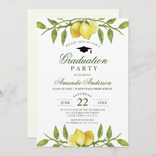 Invitación Elegante fiesta de graduación de Moda de vegetació (Anverso / Reverso)