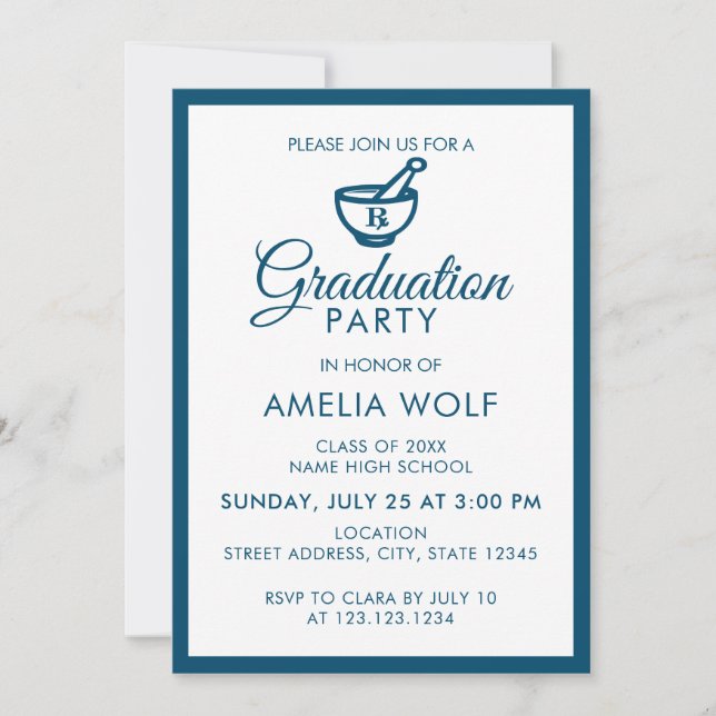 Invitación Elegante fiesta de graduación de Ocean Blue Pharma (Anverso)