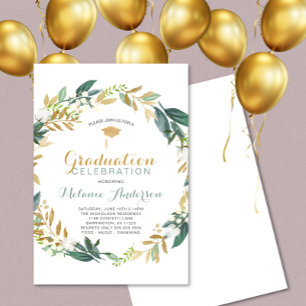 Invitación Elegante Fiesta de Graduación de Oro de Verdor