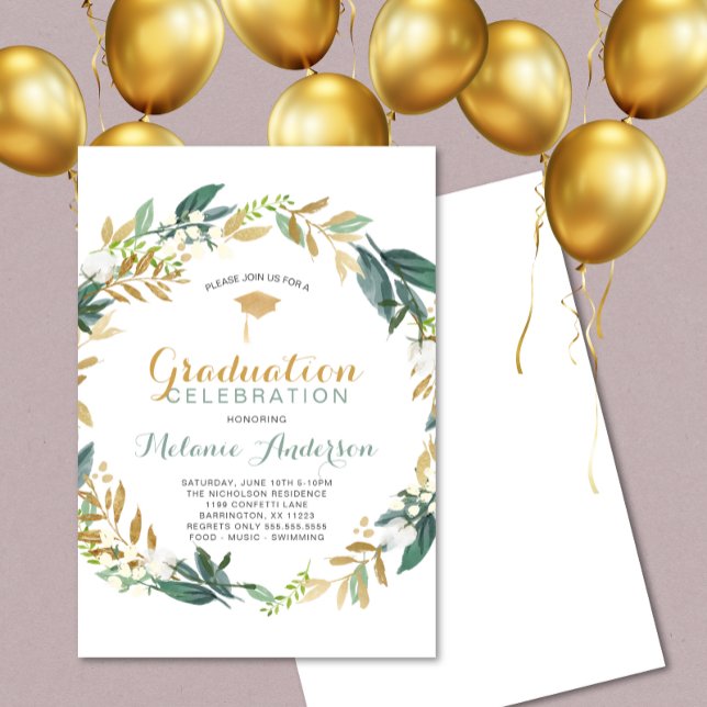 Invitación Elegante Fiesta de Graduación de Oro de Verdor (Subido por el creador)