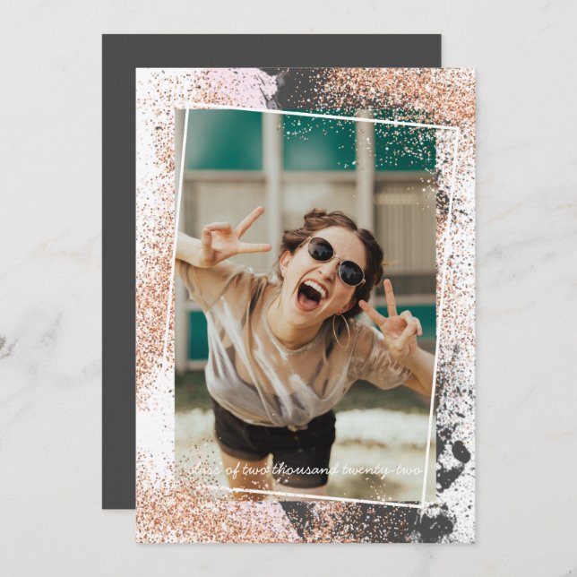 Invitación Elegante fiesta de graduación de oro Rosa (Anverso / Reverso)