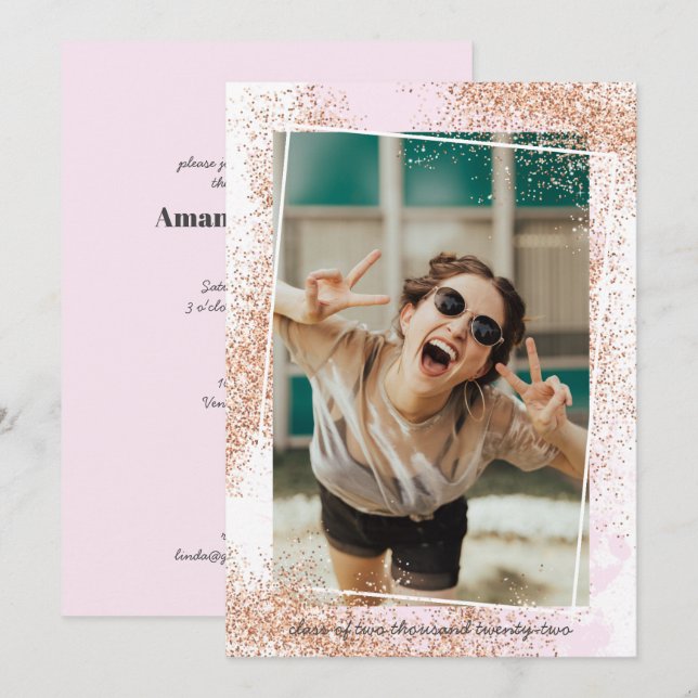 Invitación Elegante fiesta de graduación de oro Rosa (Anverso / Reverso)