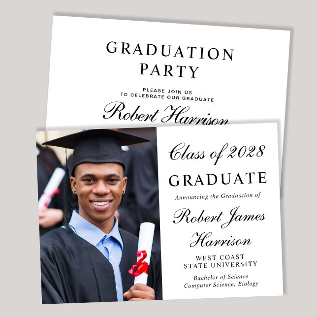 Invitación Elegante Fiesta de Graduación de Photo College (An elegant college graduation party invitation to celebrate the graduate's achievements)