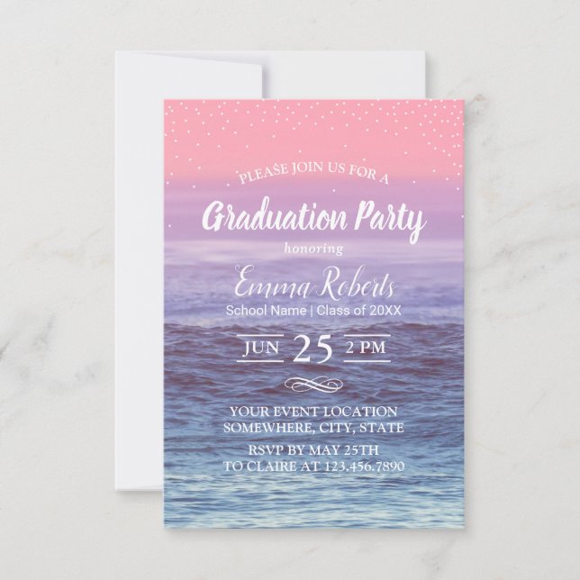 Invitación Elegante fiesta de graduación de playa tropical (Anverso)