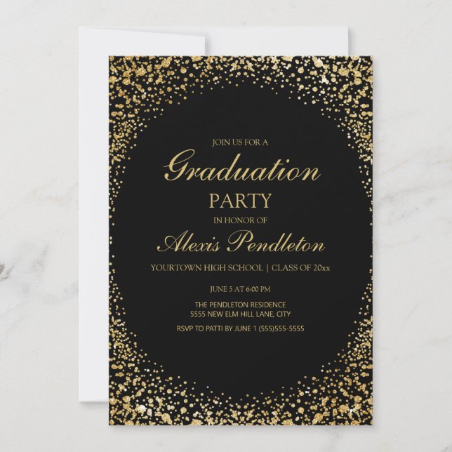 Invitación Elegante fiesta de graduación de Purpurina de oro  (Anverso)