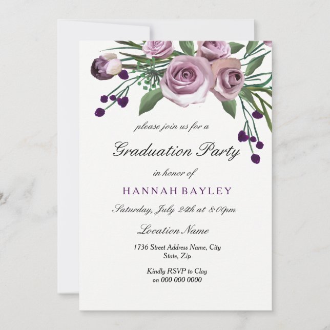 Invitación Elegante fiesta de graduación de Rosa morado (Anverso)