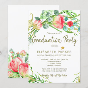 Invitación Elegante fiesta de graduación de rosas del jardín