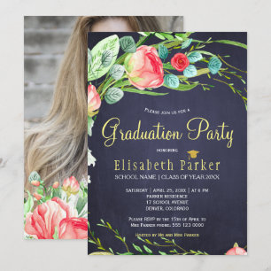 Invitación Elegante fiesta de graduación de rosas del jardín