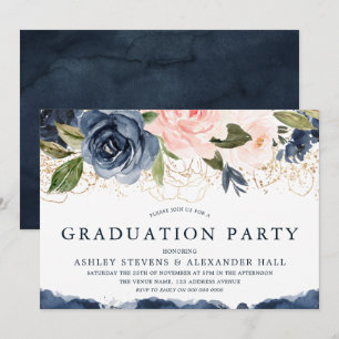 Invitación Elegante fiesta de graduación de Rubor de la Marin