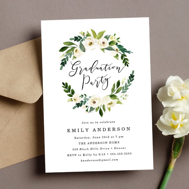Invitación Elegante fiesta de graduación de vegetación floral (Subido por el creador)