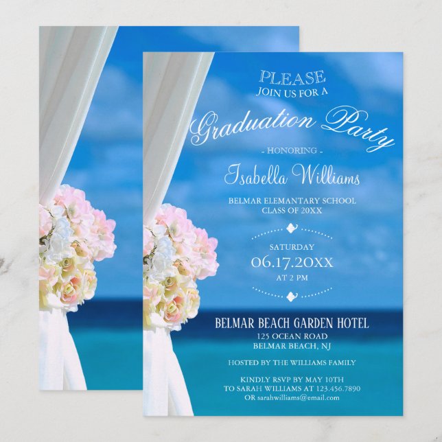 Invitación Elegante fiesta de graduación de verano en la play (Anverso / Reverso)