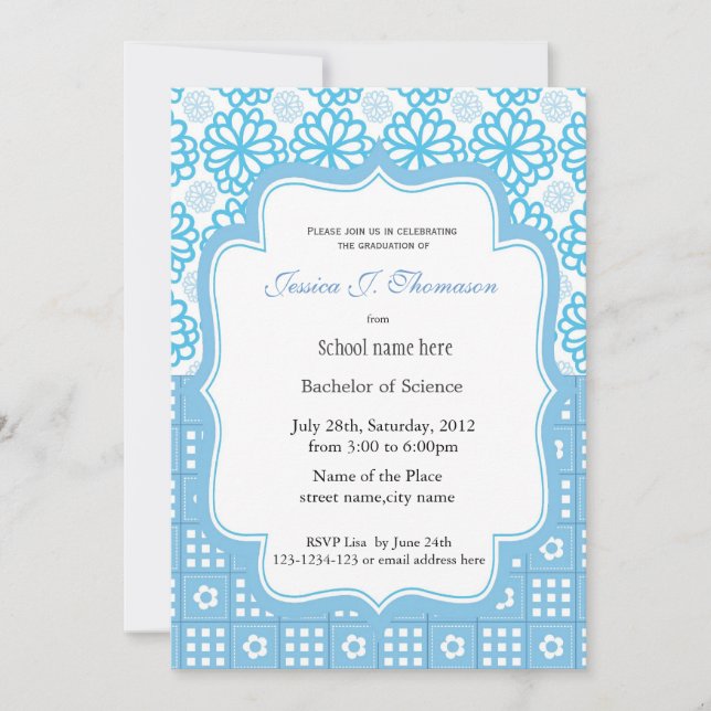 Invitación Elegante fiesta de graduación de verano floral azu (Anverso)