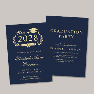Invitación Elegante Fiesta de Graduación del Blue College
