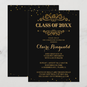 Invitación Elegante Fiesta de Graduación del Colegio Oro Negr