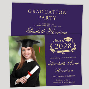 Invitación Elegante Fiesta de Graduación del Colegio Púrpura 