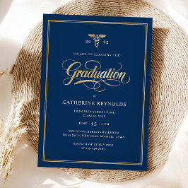 Invitación Elegante Fiesta de Graduación del Gold Blue Colleg