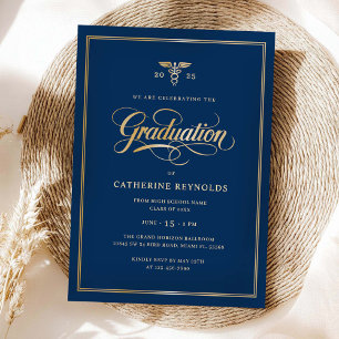 Invitación Elegante Fiesta de Graduación del Gold Blue Colleg