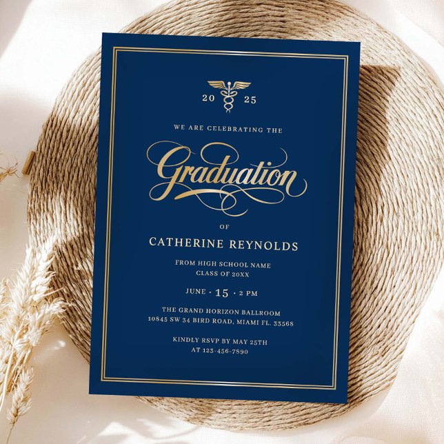 Invitación Elegante Fiesta de Graduación del Gold Blue Colleg (Subido por el creador)