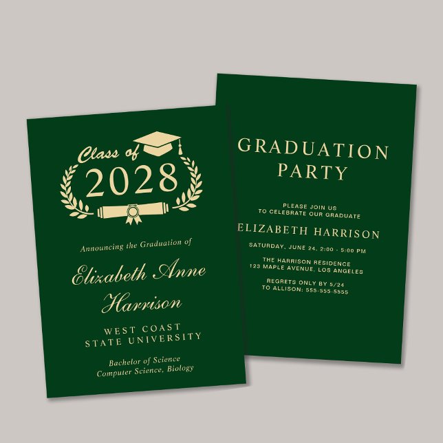 Invitación Elegante Fiesta de Graduación del Green College (An elegant college graduation announcement to celebrate the graduate's achievements)