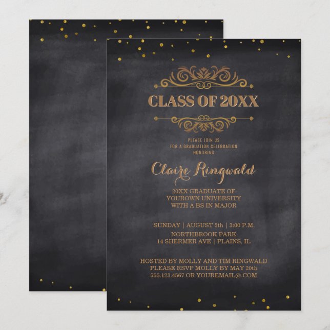 Invitación Elegante fiesta de graduación elegante de color do (Anverso / Reverso)