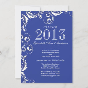 Invitación Elegante fiesta de graduación en blanco azul