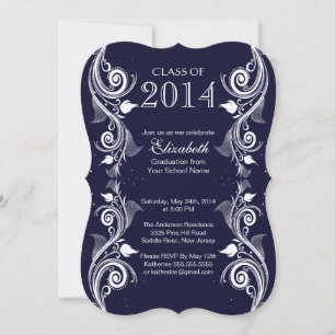 Invitación Elegante fiesta de graduación en blanco azul