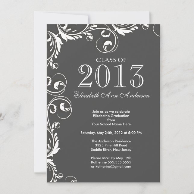 Invitación Elegante fiesta de graduación en blanco gris (Anverso)