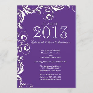 Invitación Elegante fiesta de graduación en blanco morado