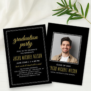 Invitación Elegante fiesta de graduación en negro y oro