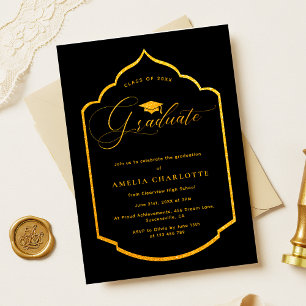 Invitación Elegante fiesta de graduación en negro y oro