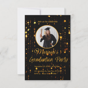 Invitación Elegante fiesta de graduación en negro y oro