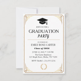 Invitación Elegante Fiesta de Graduación en Oro Negro 