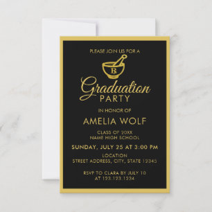 Invitación Elegante Fiesta de Graduación Farmacéutica de Oro