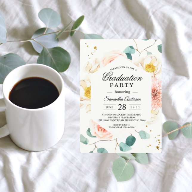 Invitación Elegante fiesta de graduación floral acuática (Subido por el creador)