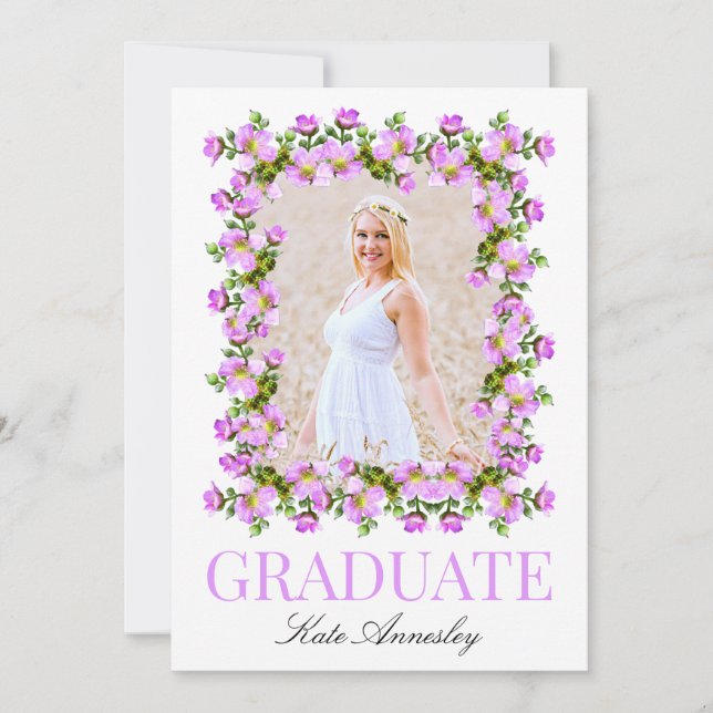 Invitación Elegante fiesta de graduación floral de Lilac (Anverso)