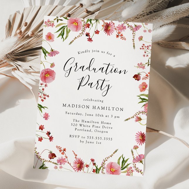 Invitación Elegante fiesta de graduación floral de primavera  (Subido por el creador)