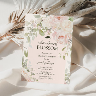 Invitación Elegante Fiesta de Graduación Floral Rosa
