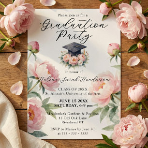 Invitación Elegante Fiesta de Graduación Floral Rosa Claro de