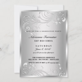 Invitación Elegante fiesta de graduación floreciente de plata